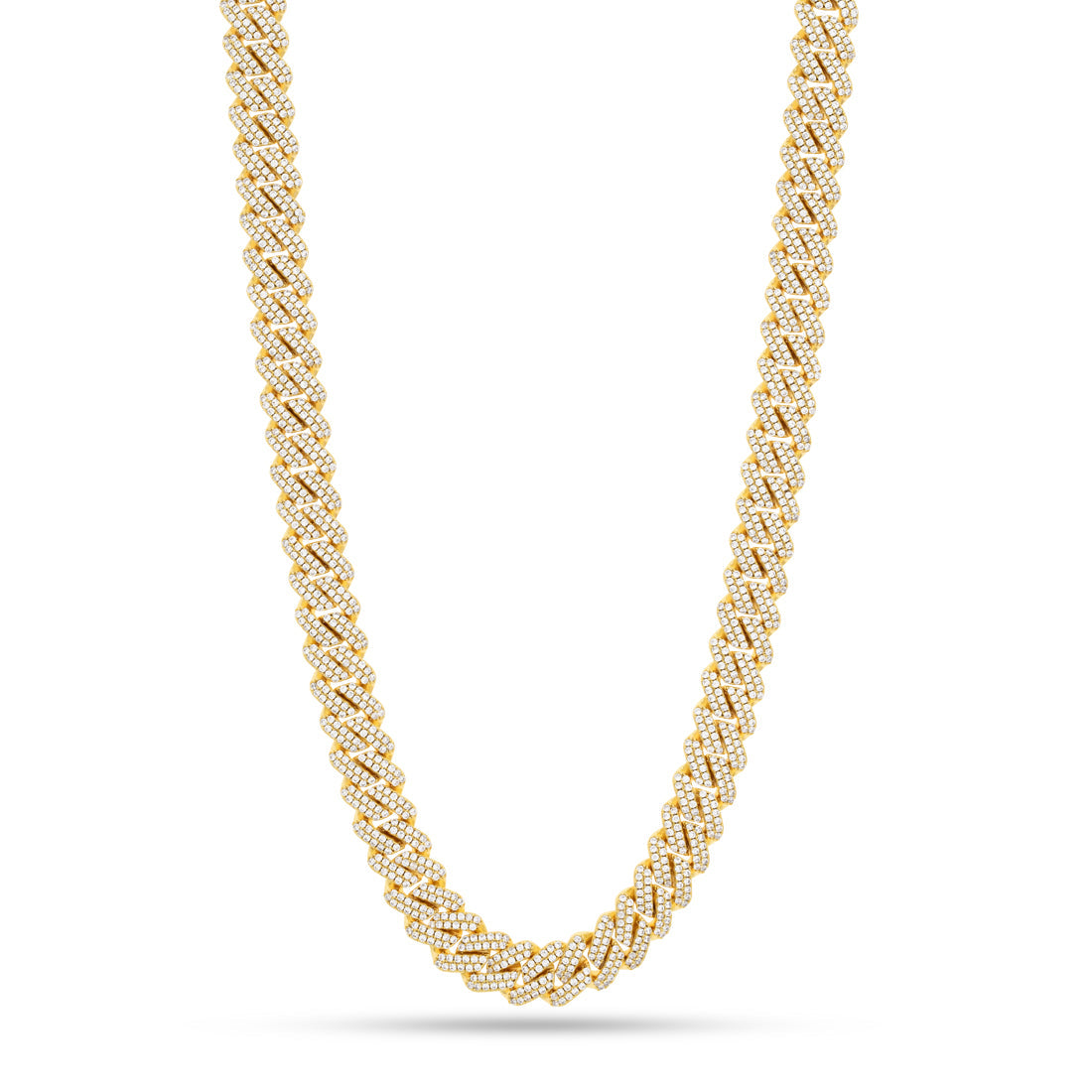 12mm Iced Diamond Cut Miami Cuban Link Chain  in  Gold Plated / 14K Gold / 18" by King Ice