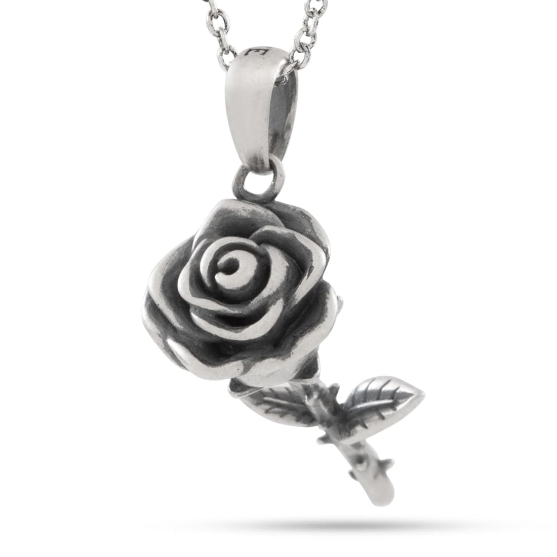 Antique Rose Necklace  in  Sterling Silver / White Gold / 1.6" by King Ice