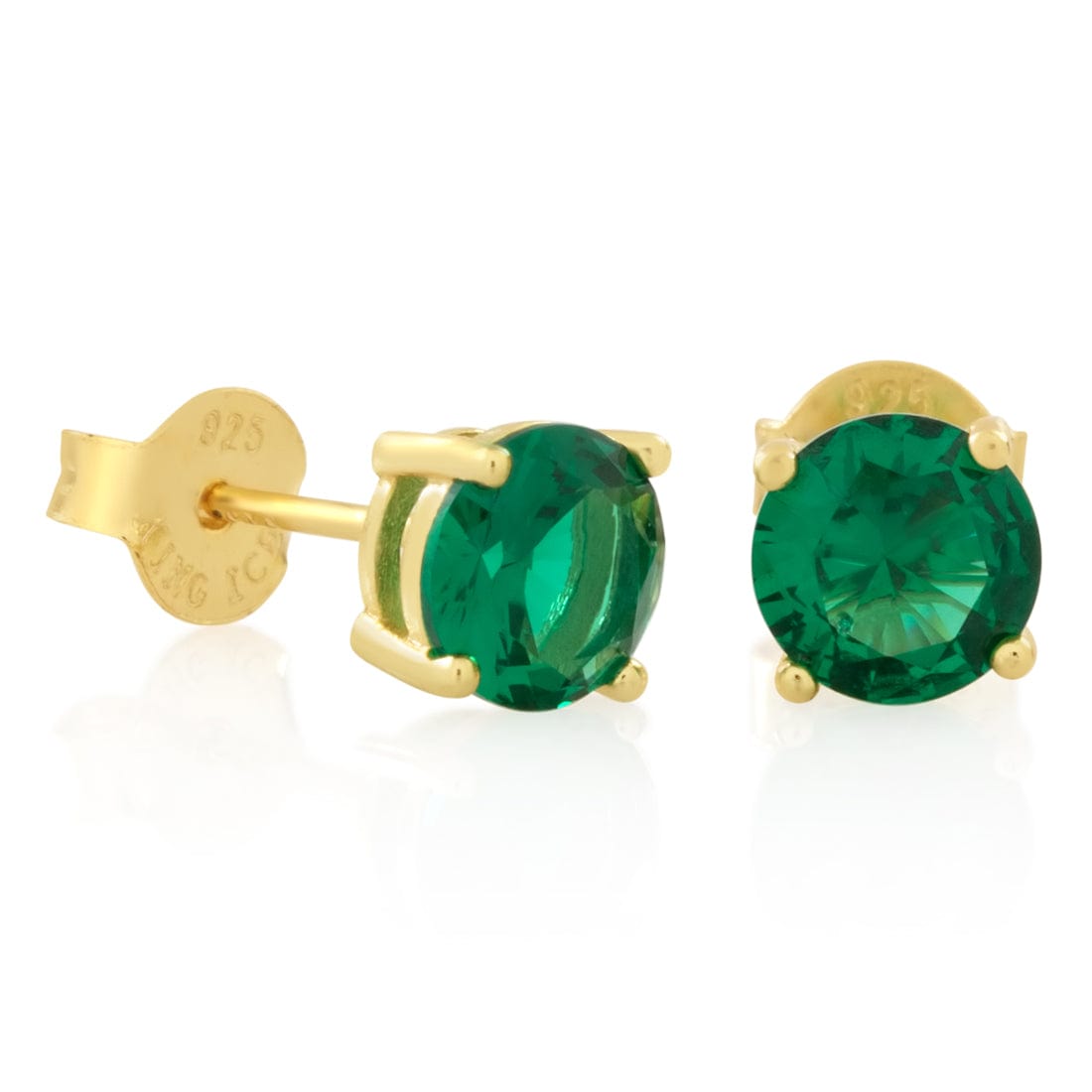 Green Brilliant-Cut Stud Earrings  in  Sterling Silver / 14K Vermeil / 6mm by King Ice