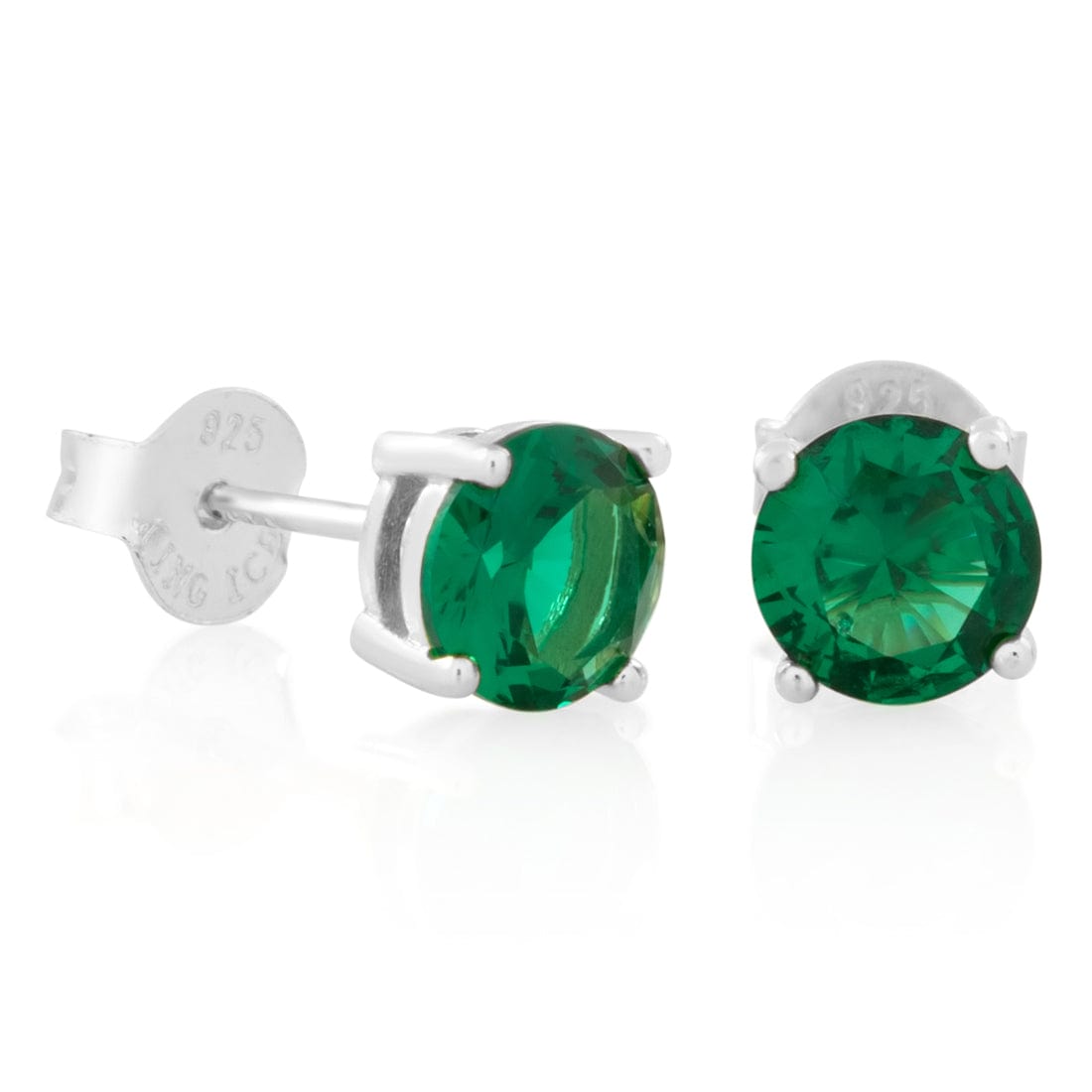 Green Brilliant-Cut Stud Earrings  in  Sterling Silver / White Gold / 6mm by King Ice