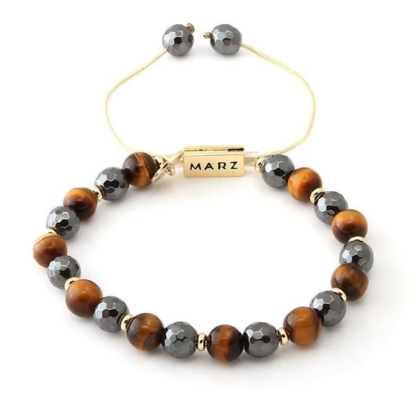 Hematite Tigers Eye Bracelet by MARZ  in  14K Gold / Adjustable by King Ice