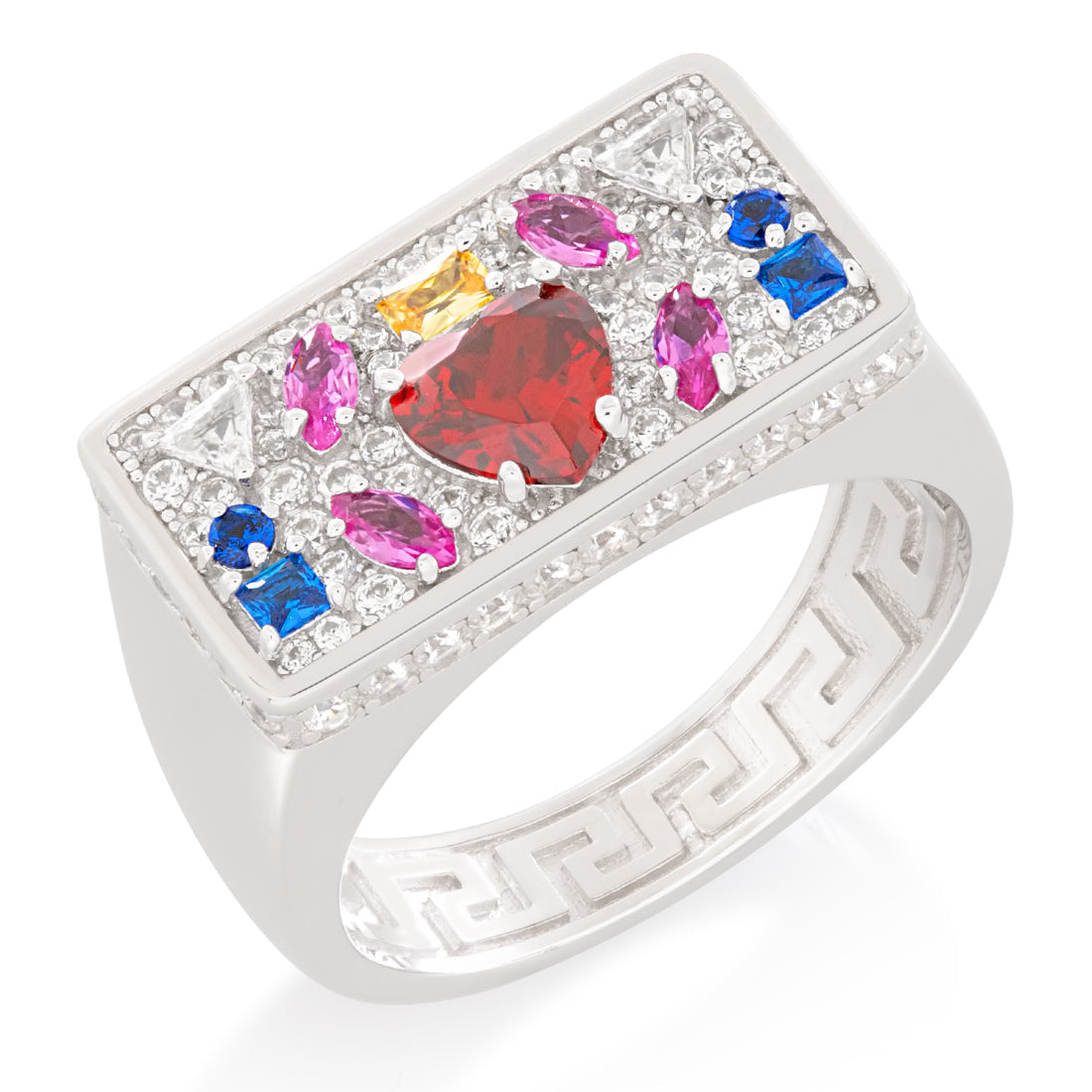 Multi-Color Crown Julz Ring  in  Sterling Silver / White Gold / 7 by King Ice