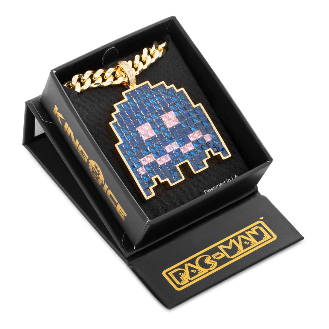 PAC-MAN x King Ice - Pixel Turn-to-Blue Ghost Necklace  in  14K Gold / 2.1" by King Ice