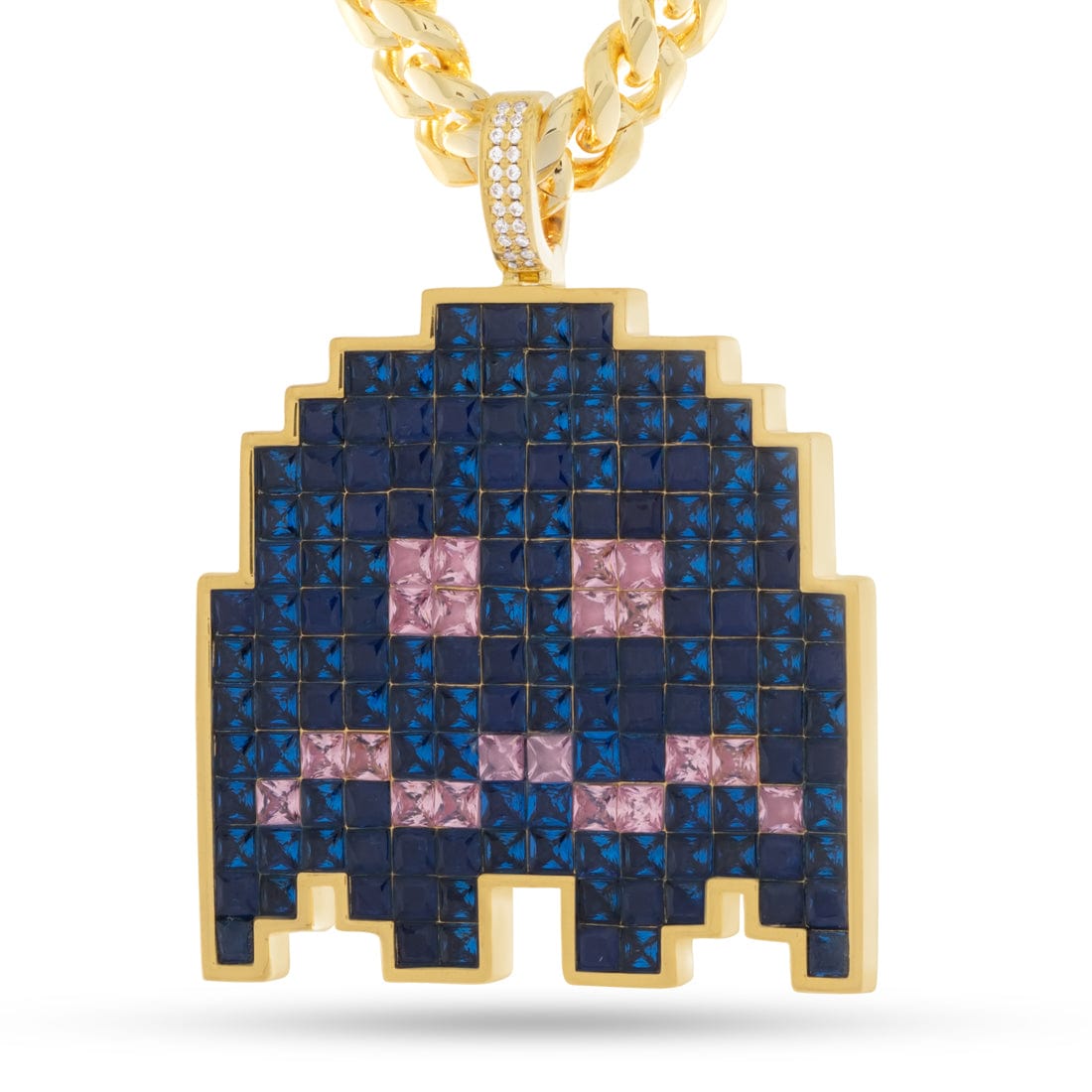 PAC-MAN x King Ice - Pixel Turn-to-Blue Ghost Necklace  in  14K Gold / 2.1" by King Ice