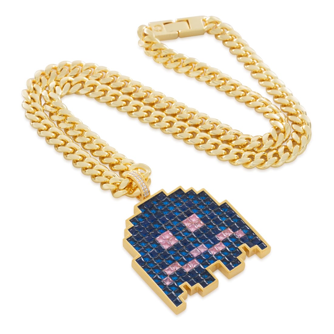 PAC-MAN x King Ice - Pixel Turn-to-Blue Ghost Necklace  in  14K Gold / 2.1" by King Ice