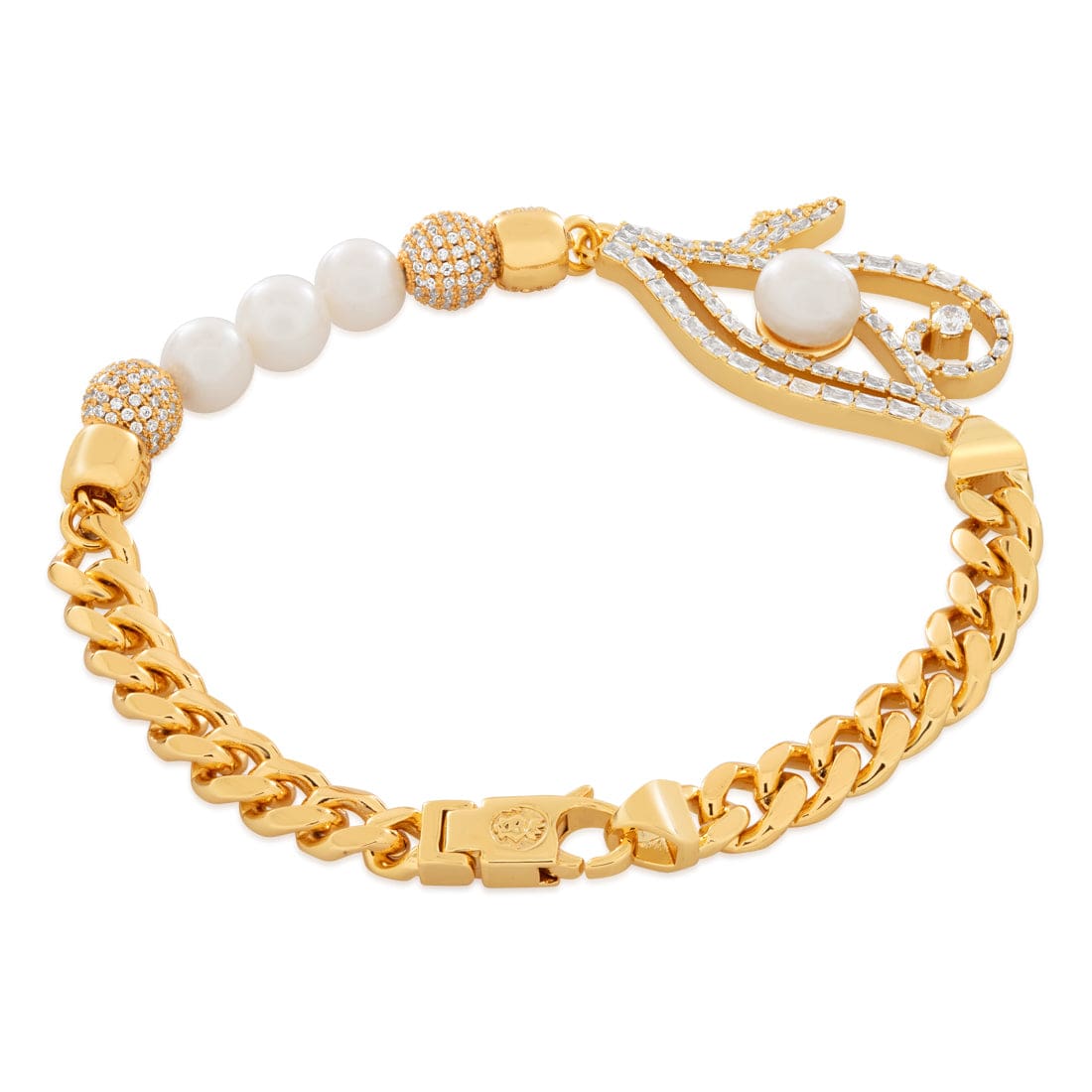 Pearl of Wisdom Eye of Ra Bracelet  in  Gold Plated / 14K Gold / 8" by King Ice