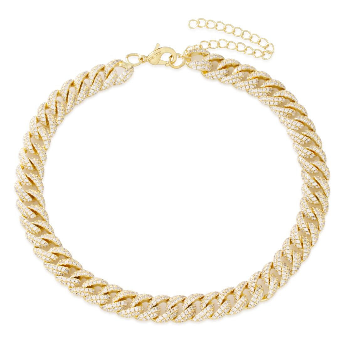 12mm Iced Diamond-Cut Miami Cuban Link Choker Chain  in  Gold Plated / 14K Gold / Adjustable by King Ice