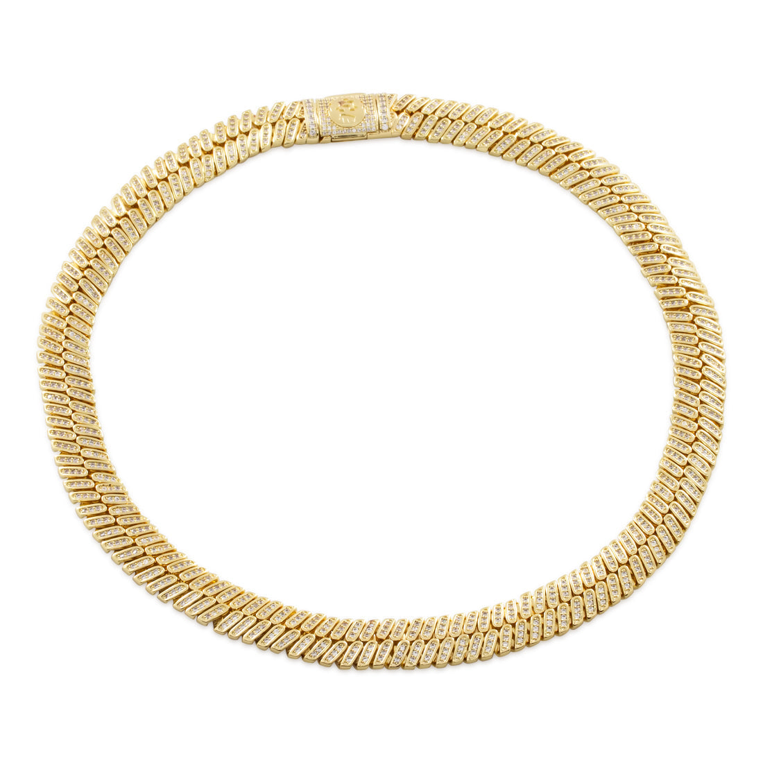 12mm Iced Herringbone Chain  in  Gold Plated / 14K Gold / 18" by King Ice