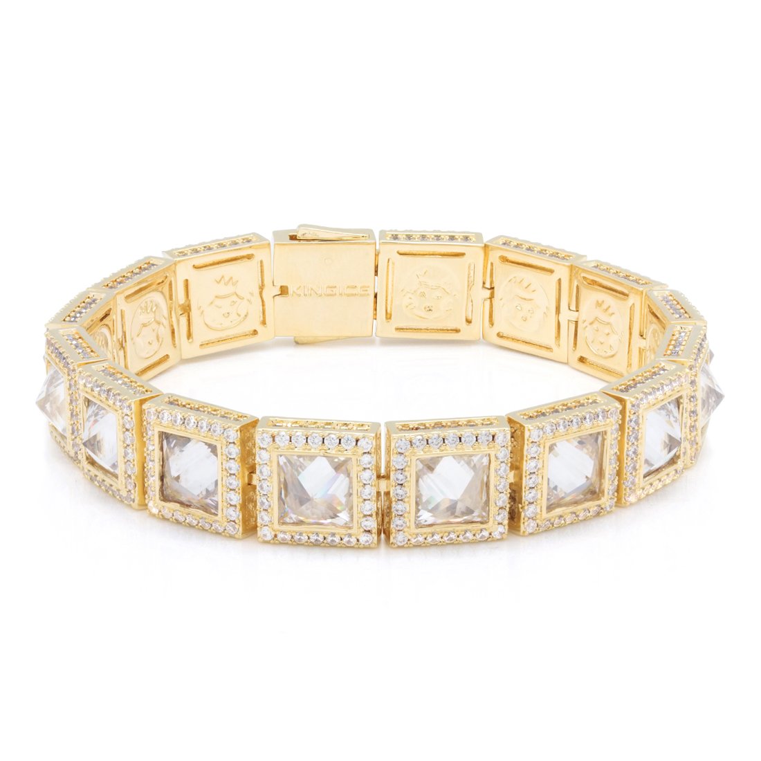 12mm Pyramid Studded Tennis Bracelet  in  14K Gold / 8" by King Ice