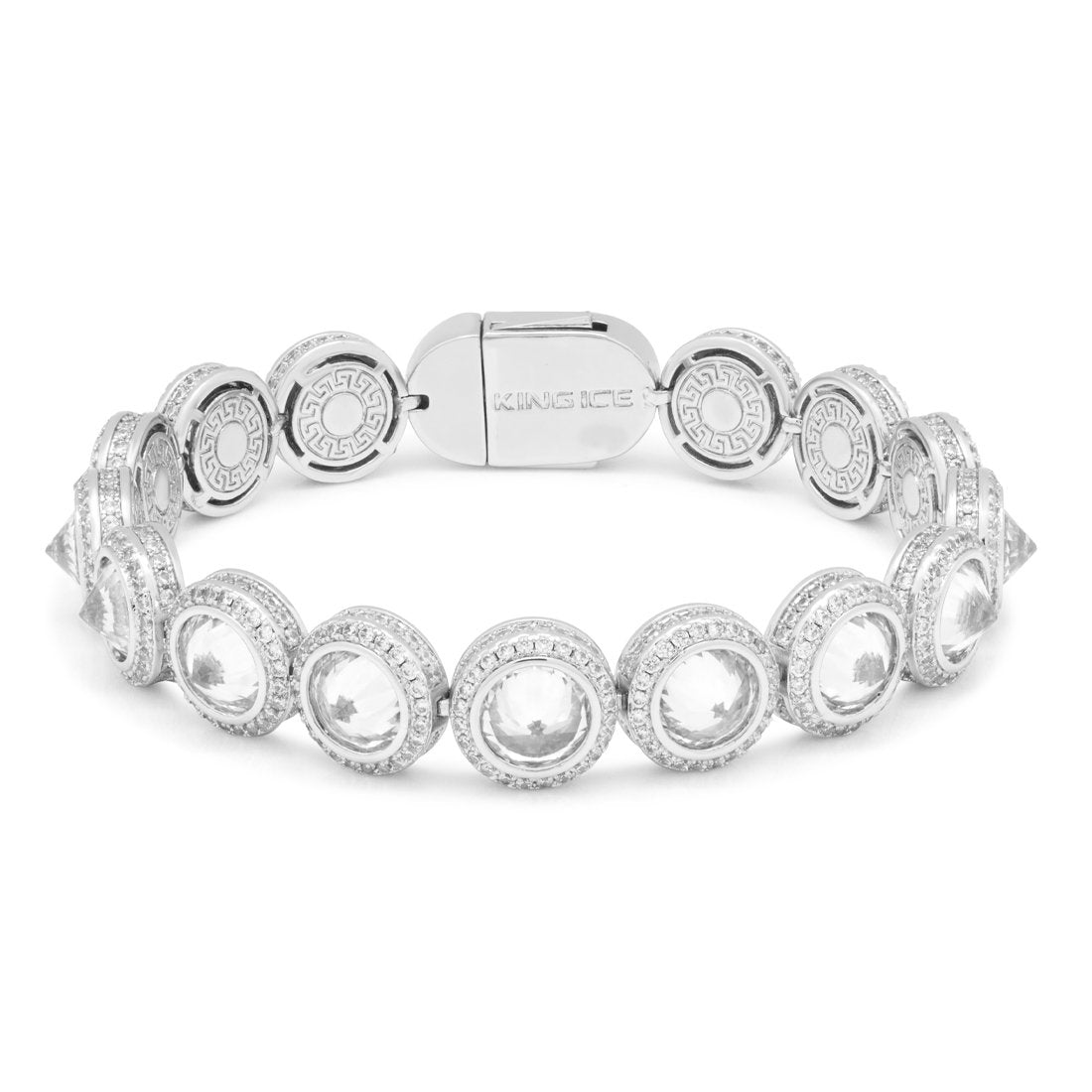 12mm Spike Studded Tennis Bracelet  in  White Gold / 8" by King Ice