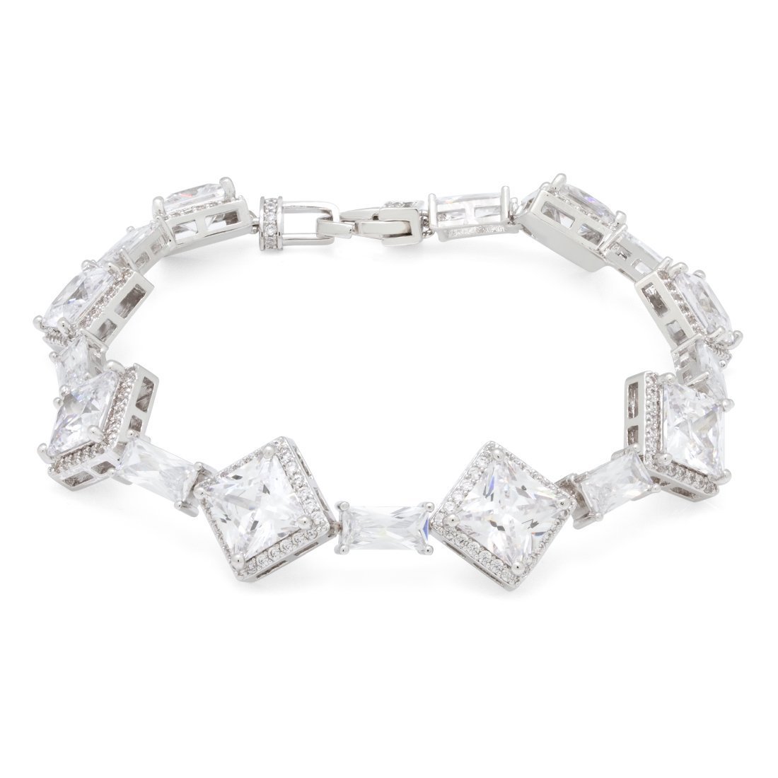 14mm Clustered Princess-Cut Tennis Bracelet  in  White Gold / 8" by King Ice