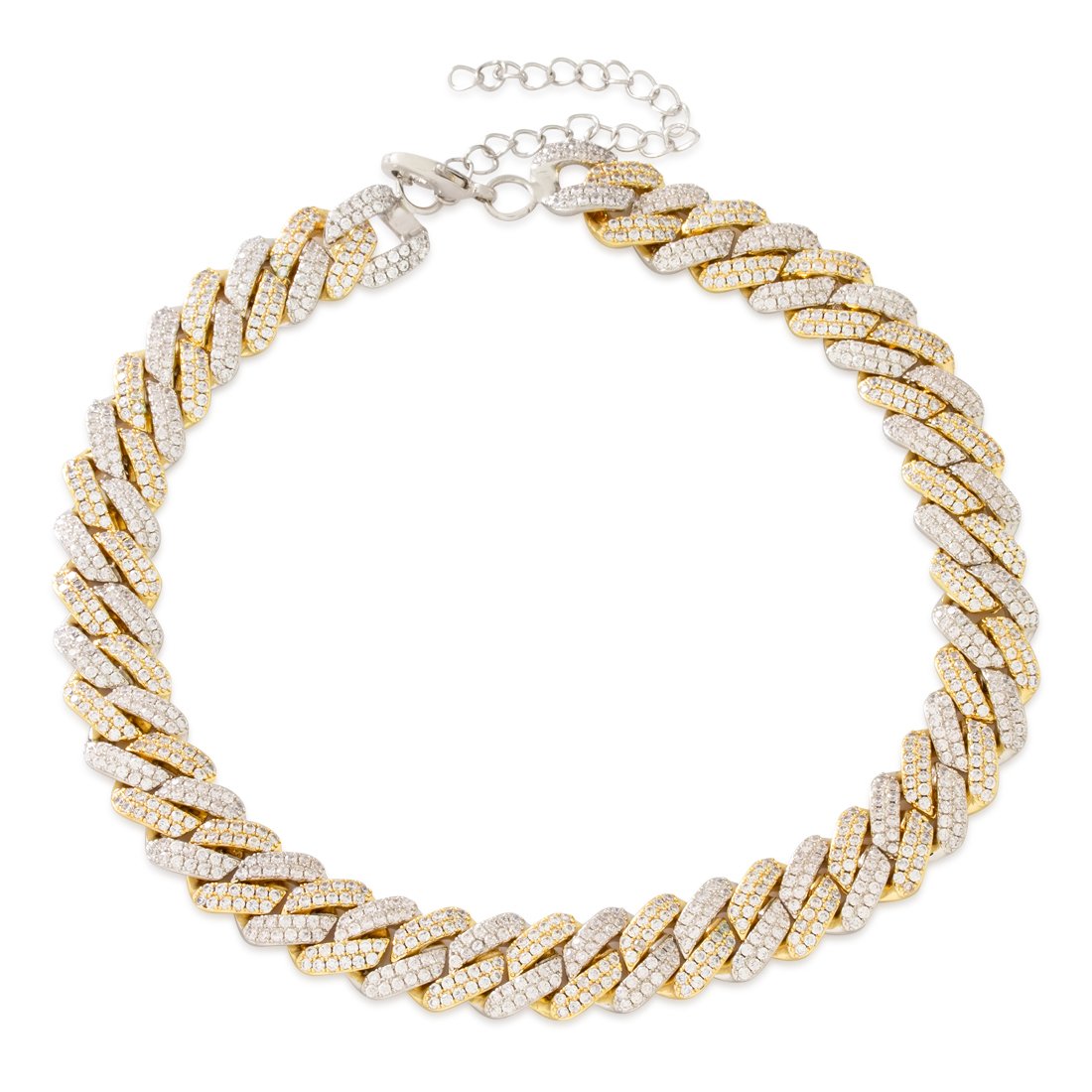 15mm Iced Diamond-Cut Miami Cuban Link Choker Chain  in  Gold Plated / 14K/White Gold / Adjustable by King Ice