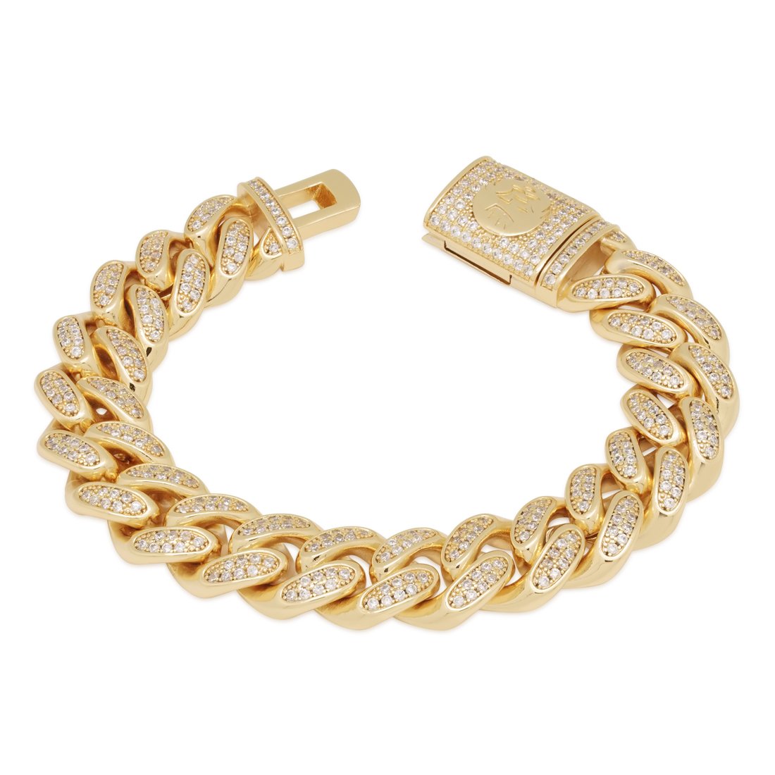 15mm Iced Miami Cuban Link Bracelet  in  14K Gold / 7" by King Ice