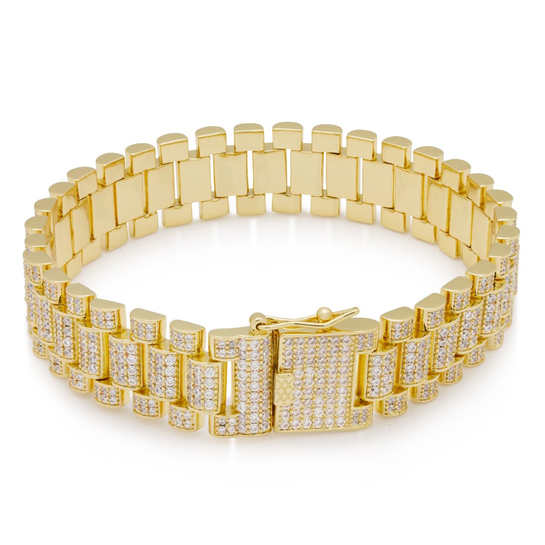 15mm Iced Rollie Link Bracelet  in  Gold Plated / 14K Gold / 8" by King Ice