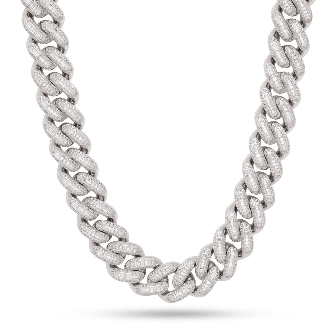 18mm Iced Baguette Miami Cuban Link Chain  in  Gold Plated / White Gold / 18" by King Ice