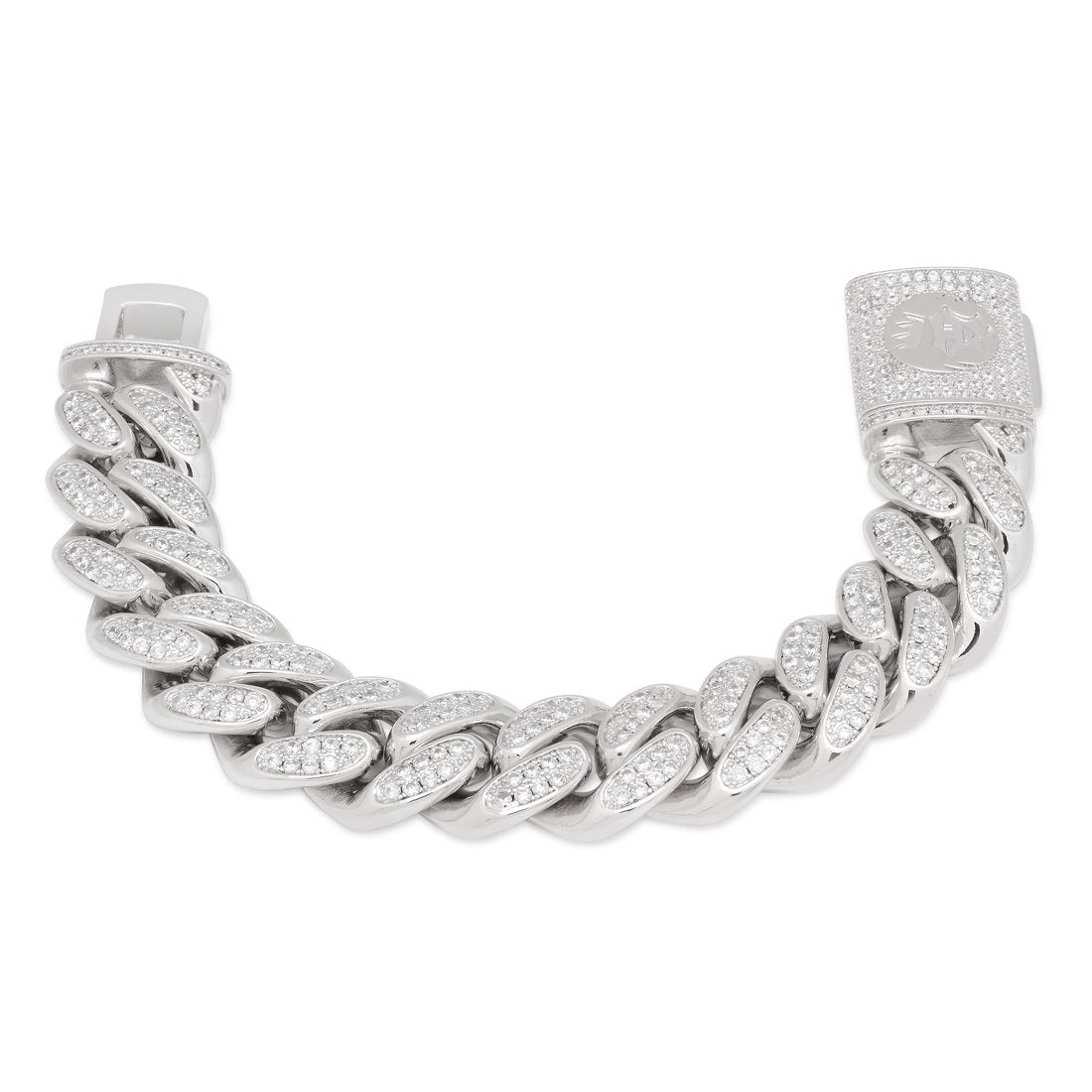 18mm Iced Miami Cuban Link Bracelet  in  White Gold / 7" by King Ice