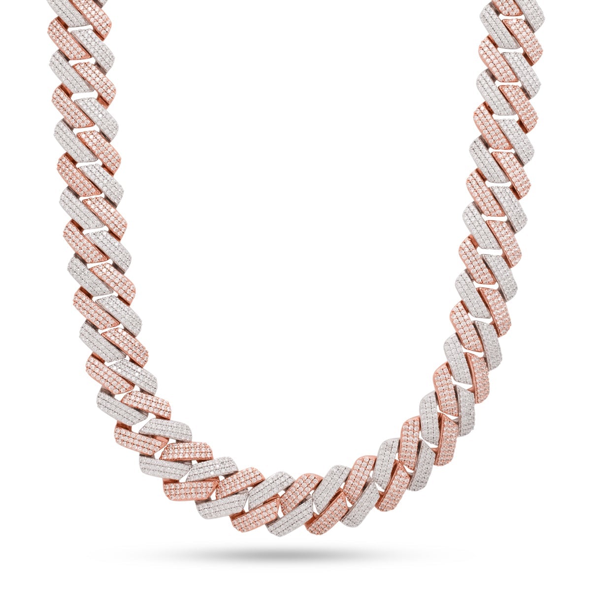 18mm Rose Gold Iced Diamond-Cut Miami Cuban Link Chain  in  Gold Plated / White/Rose Gold / 18" by King Ice