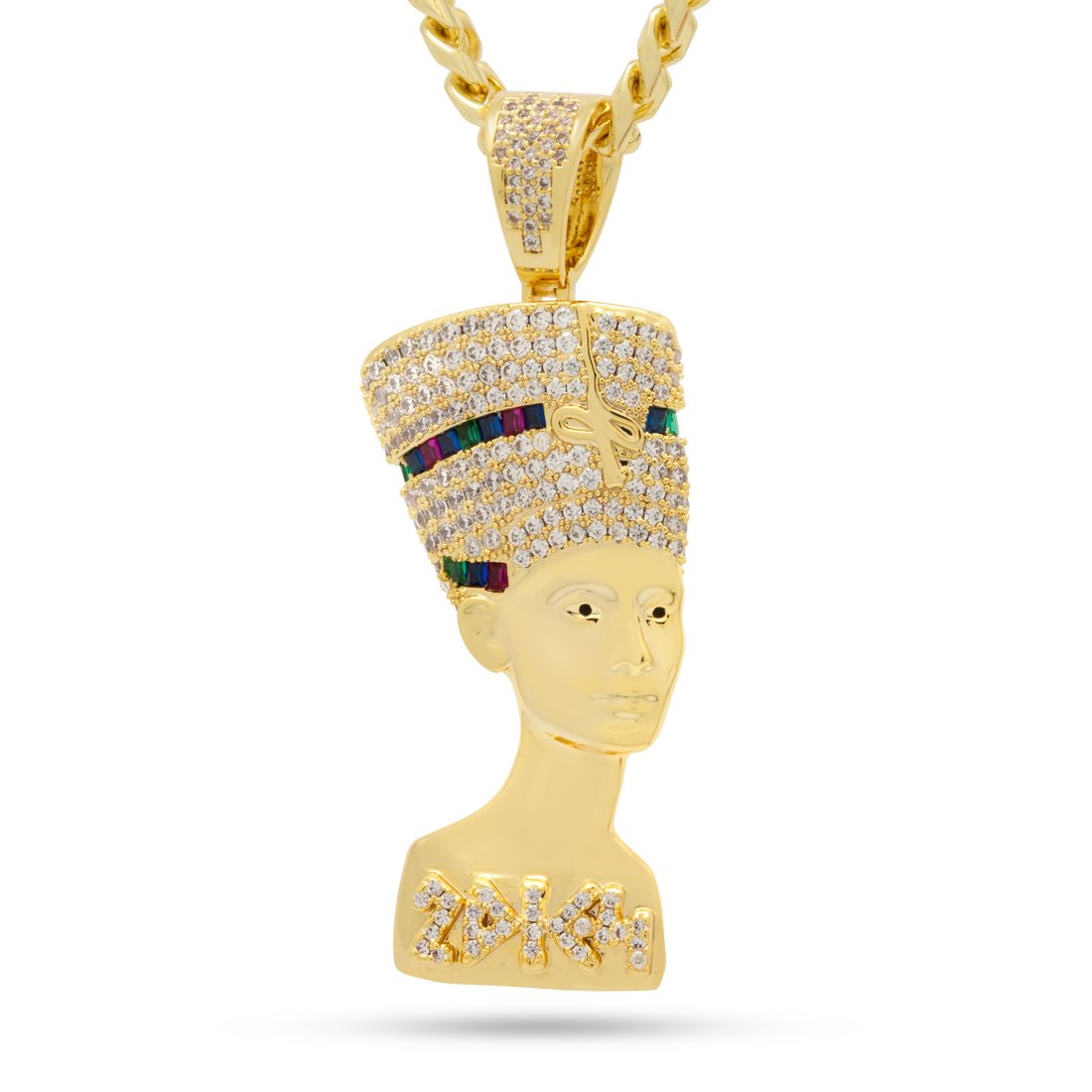 3D Boss Nefertiti Necklace  in  14K Gold / 2.3" by King Ice