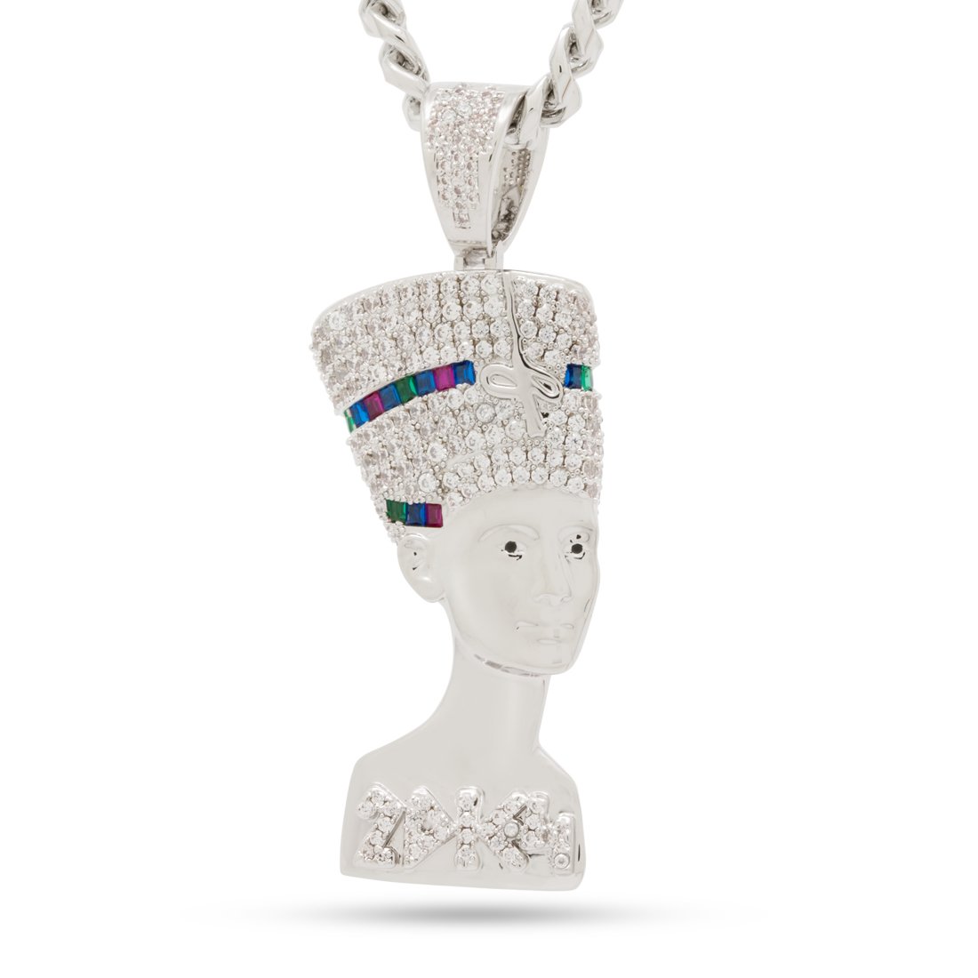 3D Boss Nefertiti Necklace  in  White Gold / 2.3" by King Ice