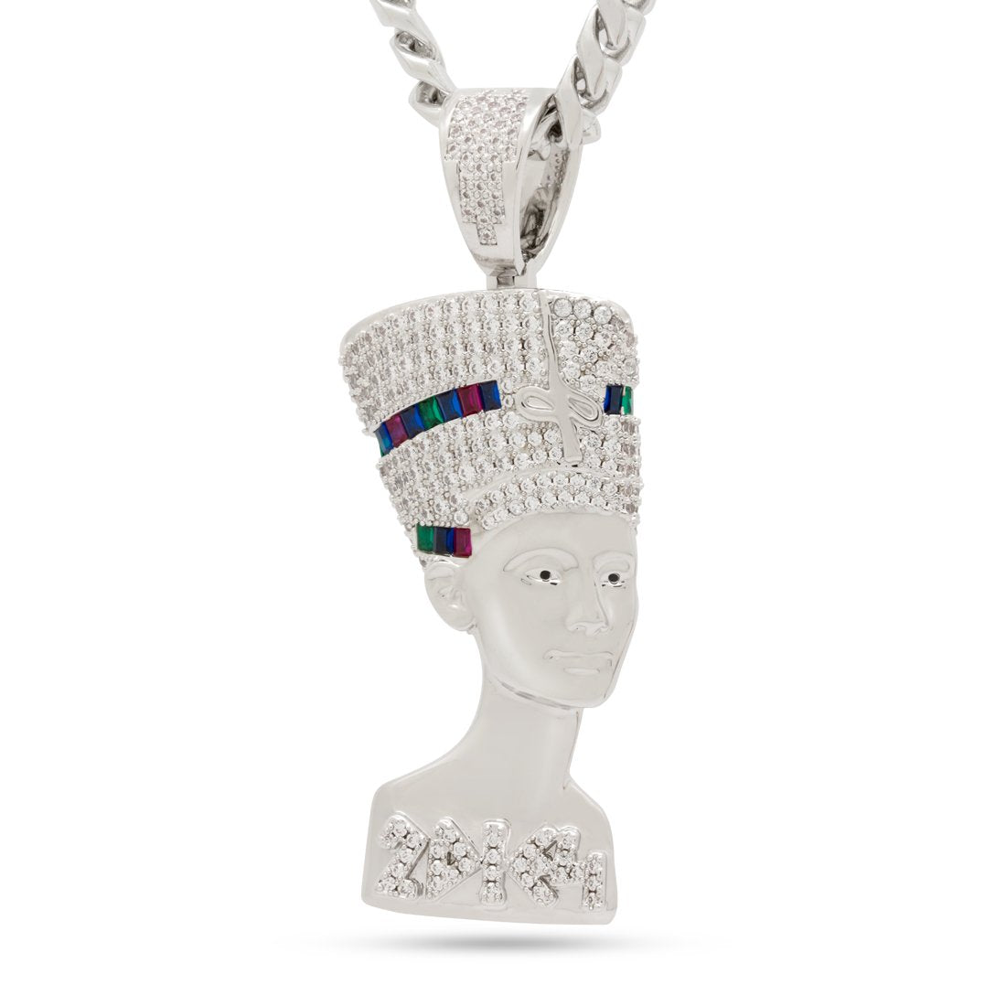 3D Boss Nefertiti Necklace  in  White Gold / 3.1" by King Ice