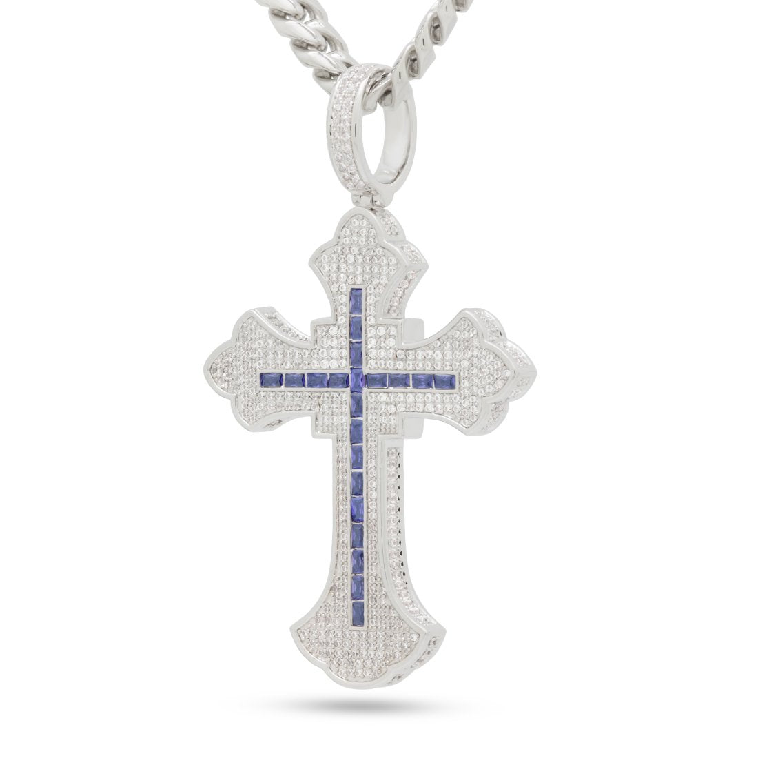 Fleur de Lis Cross Necklace  in  White Gold / 3" by King Ice