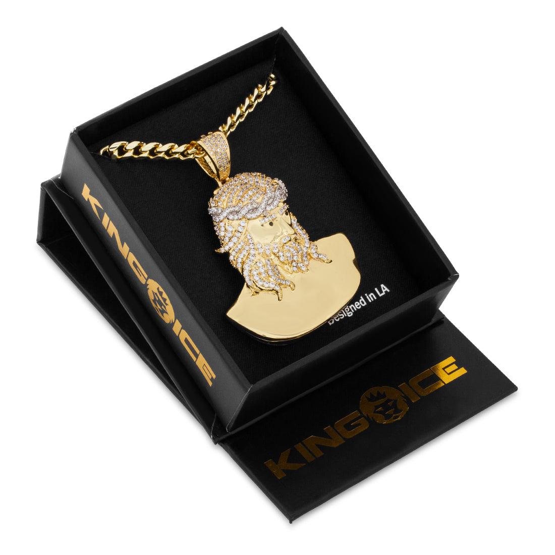 3d Boss Jesus Necklace  in  14K Gold / 2.3" by King Ice