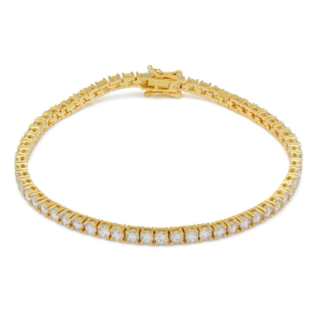 3mm Tennis Bracelet  in  Gold Plated / 14K Gold / 8" by King Ice