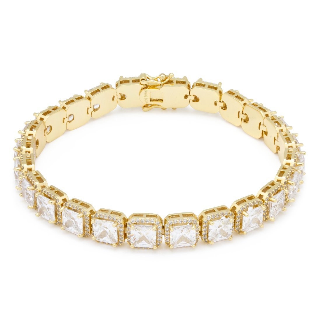 5mm Princess-Cut Tennis Bracelet  in  14K Gold / 8" by King Ice