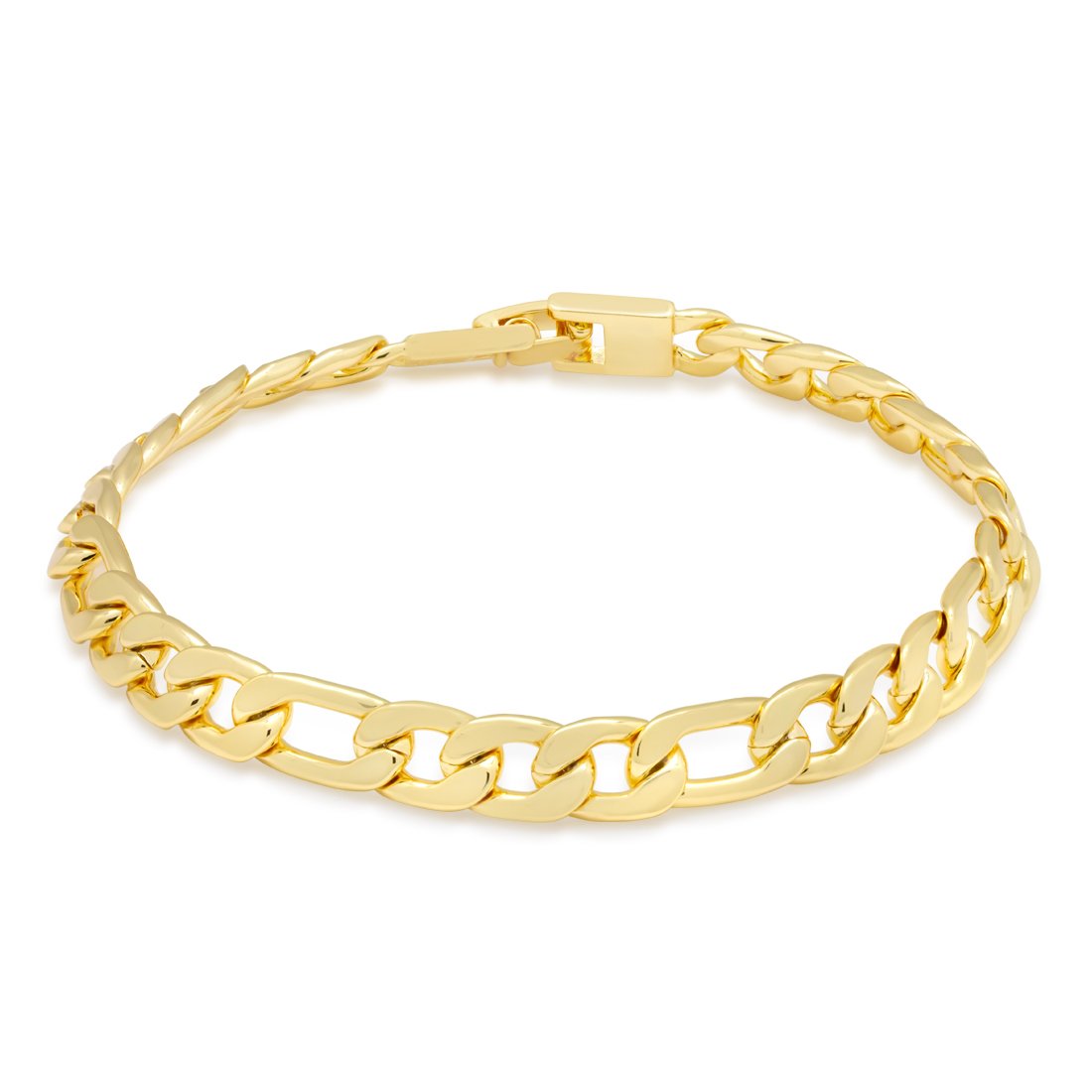 8mm Figaro Bracelet  in  Gold Plated / 14K Gold / 8.5" by King Ice