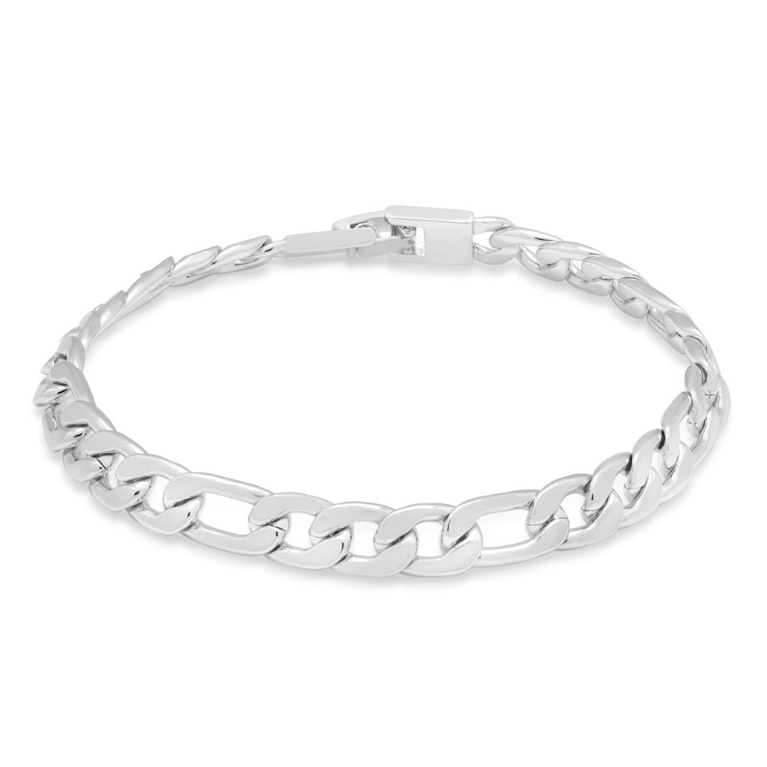 8mm Figaro Bracelet  in  Gold Plated / White Gold / 8.5" by King Ice