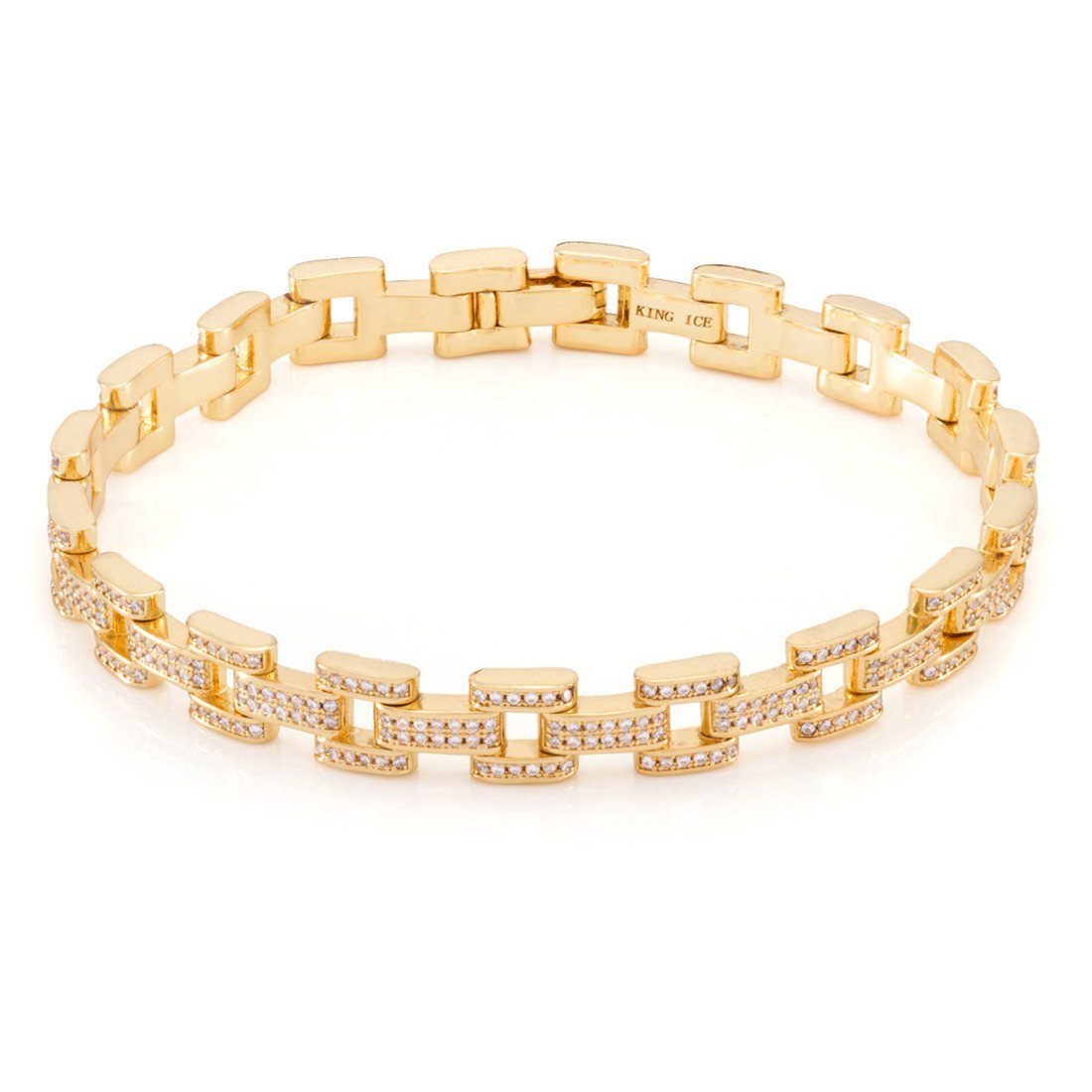 8mm Iced Rolo Link Bracelet  in  Gold Plated / 14K Gold / 8.5" by King Ice