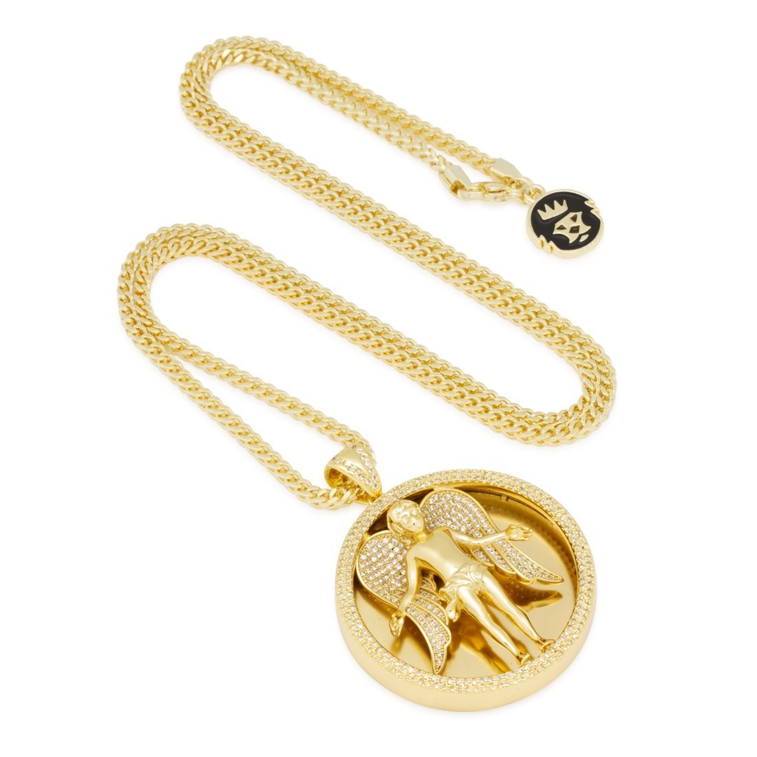 Angel Medallion Necklace  in  14K Gold / 2" by King Ice