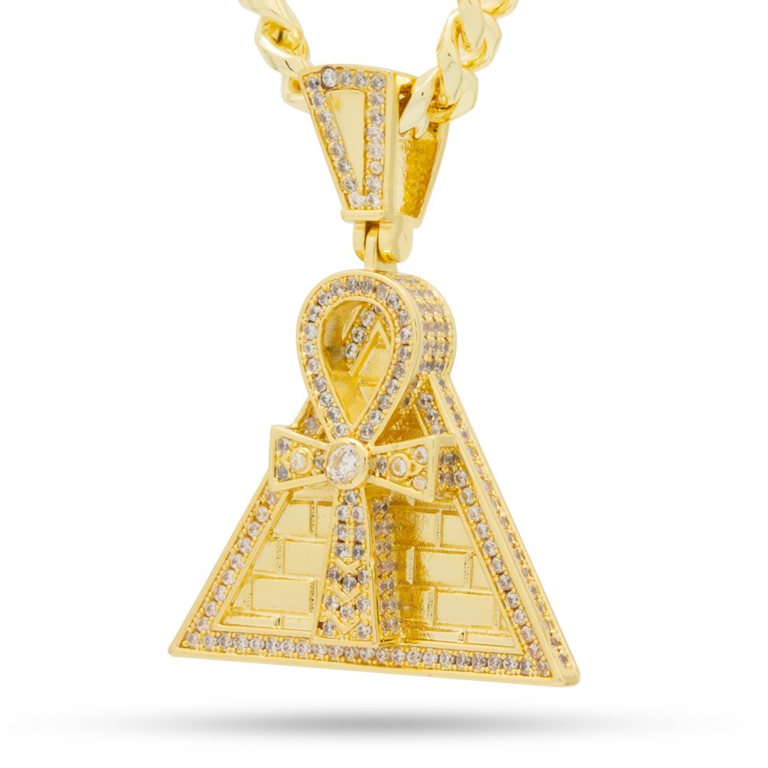 Ankh Key Pyramid Necklace  in  14K Gold / 1.6" by King Ice