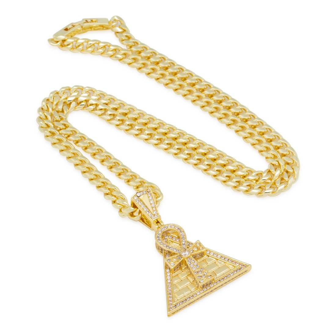 Ankh Key Pyramid Necklace  in  14K Gold / 1.6" by King Ice