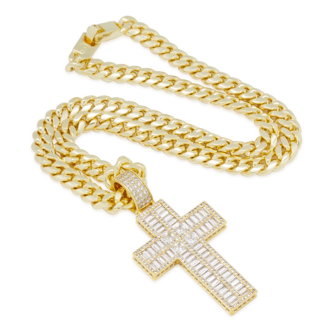 Baguette Cut Cross Necklace  in  by King Ice