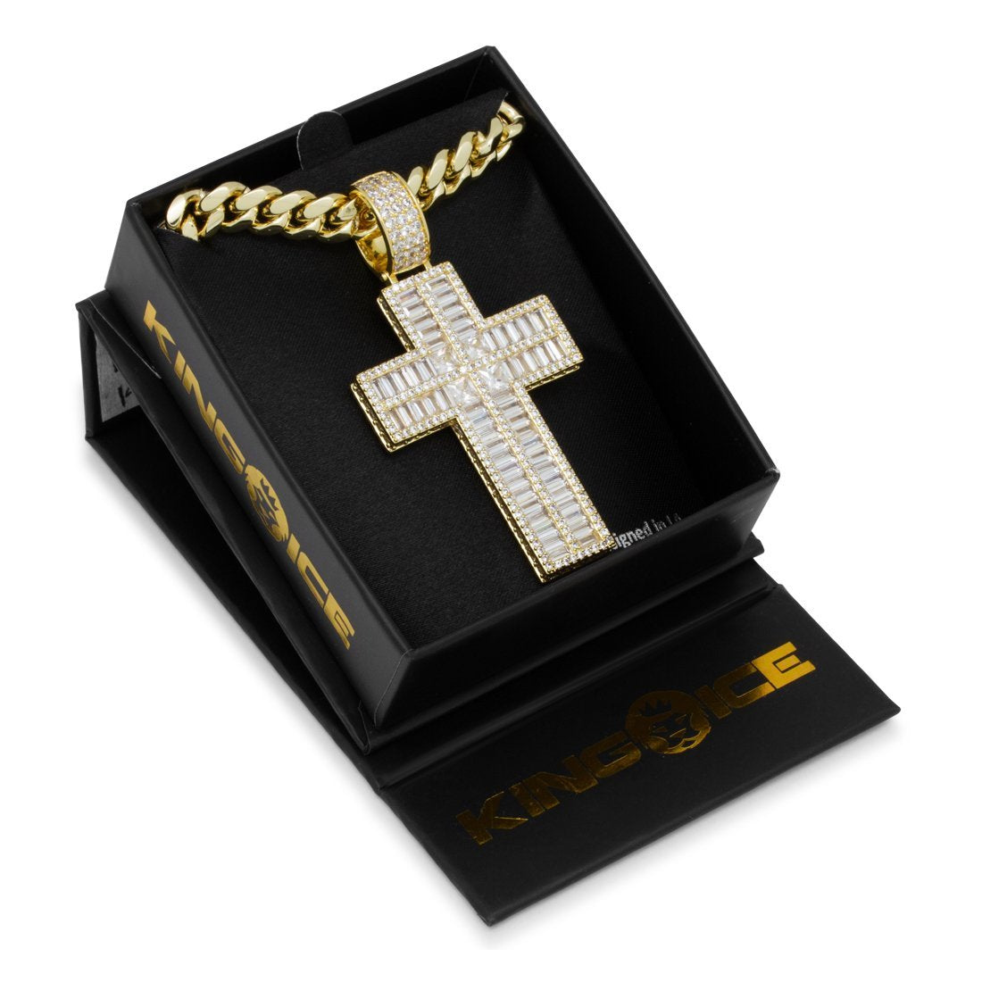 Baguette Cut Cross Necklace  in  by King Ice