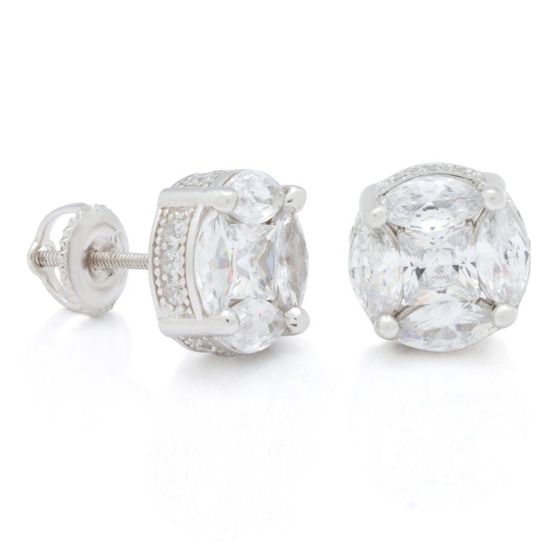 Brilliant-Cut Button Stud Earrings  in  Sterling Silver / White Gold / 8mm by King Ice