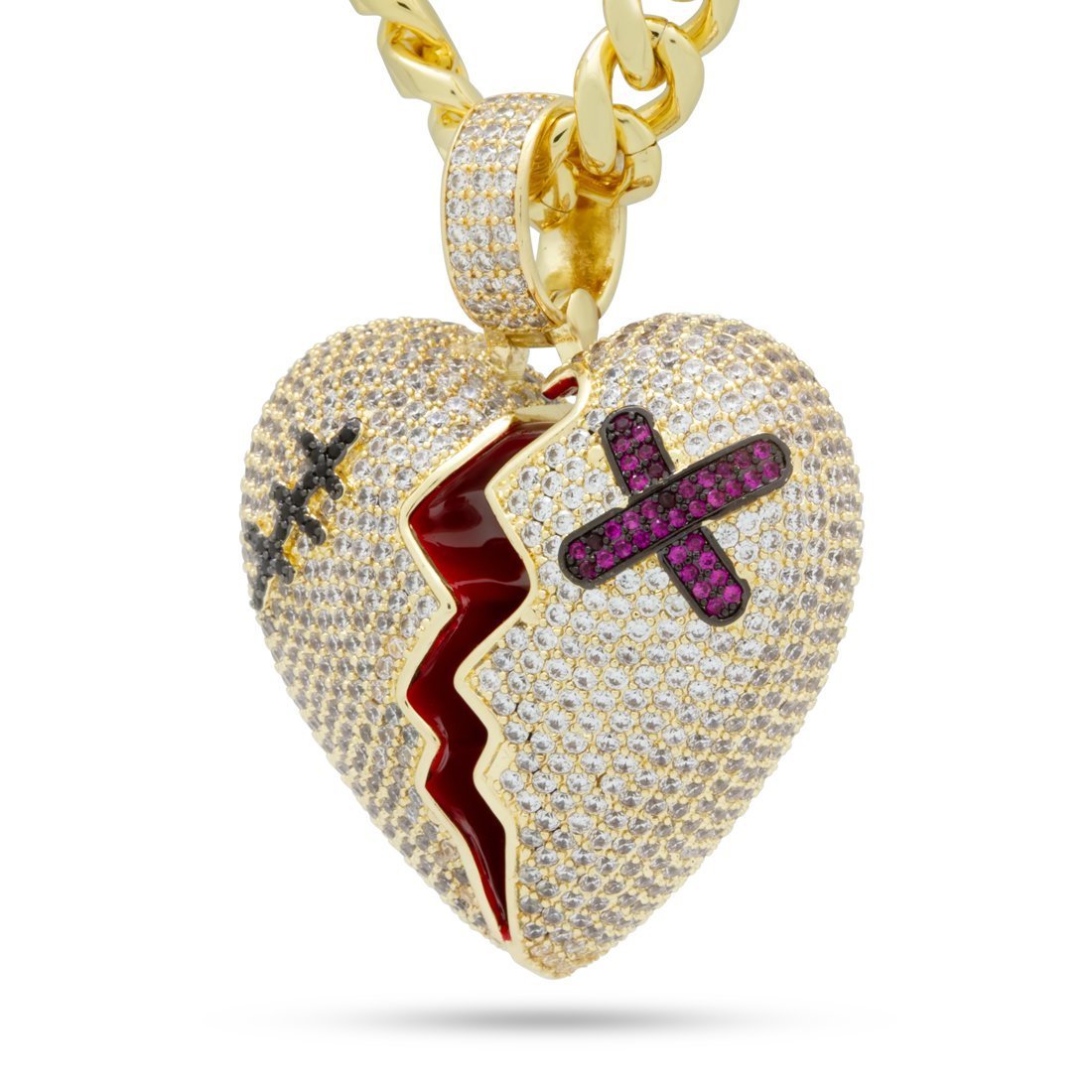 Broken Heart Necklace  in  14K Gold / 2" by King Ice