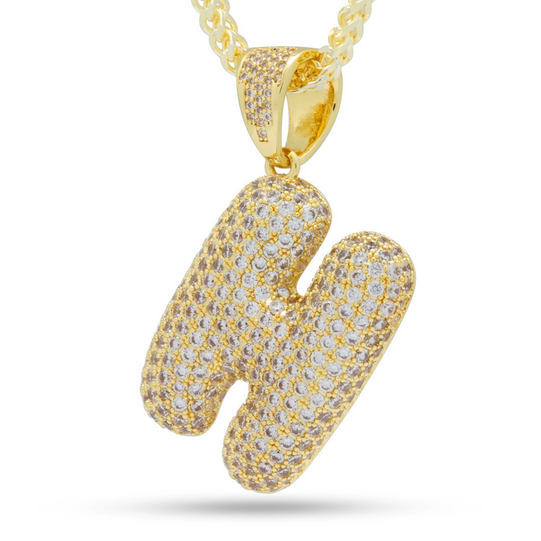 Bubble Letter H Necklace  in  14K Gold / 1.7" by King Ice