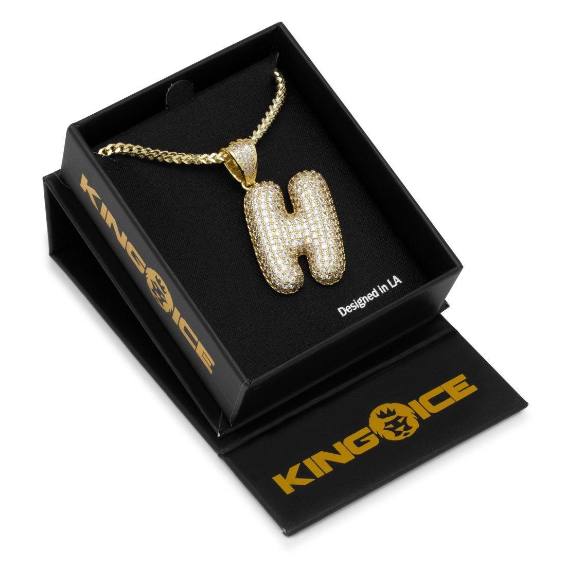 Bubble Letter H Necklace  in  14K Gold / 1.7" by King Ice