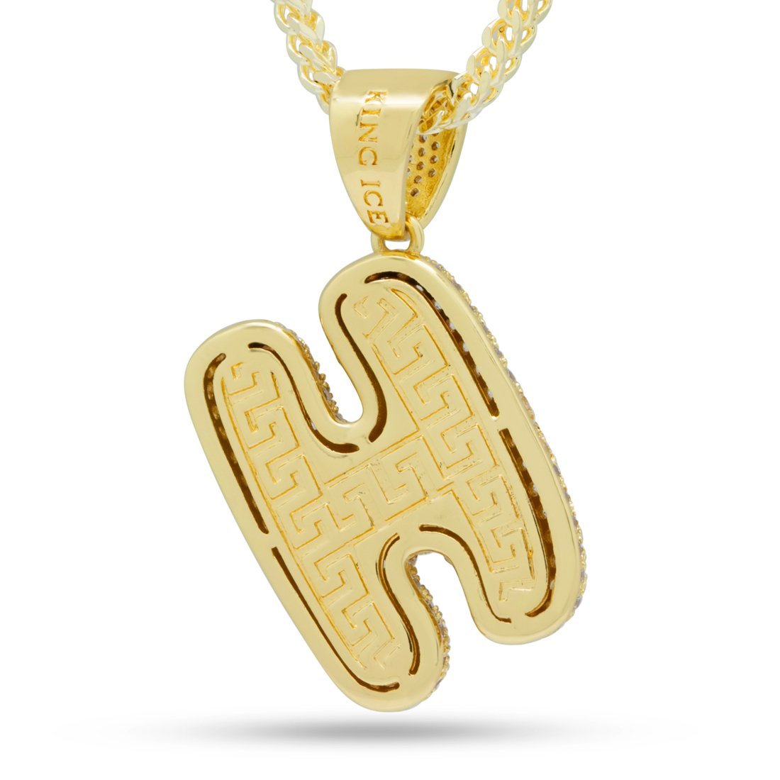 Bubble Letter H Necklace  in  14K Gold / 1.7" by King Ice