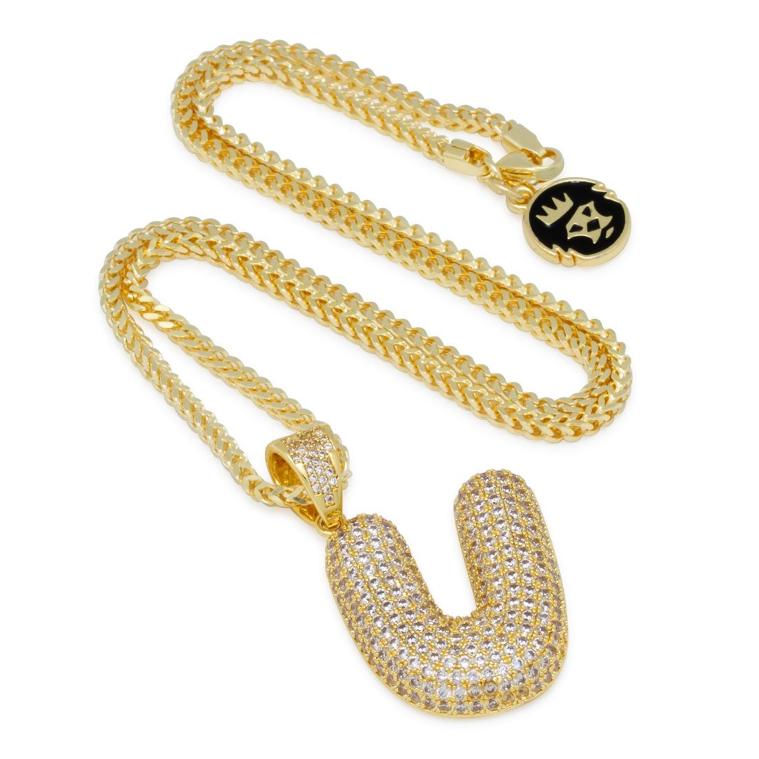 Bubble Letter U Necklace  in  14K Gold / 1.7" by King Ice