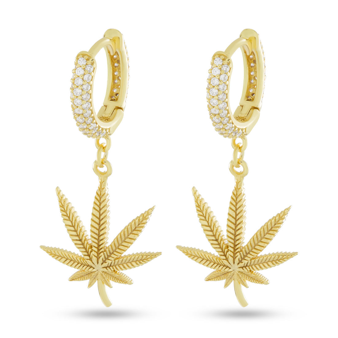 Cannabis Leaf Hanging Earrings  in  Sterling Silver / 14K Vermeil / 1.3" by King Ice