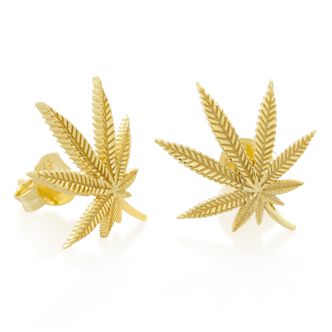 Cannabis Leaf Stud Earrings  in  Sterling Silver / 14K Vermeil / 1.3" by King Ice