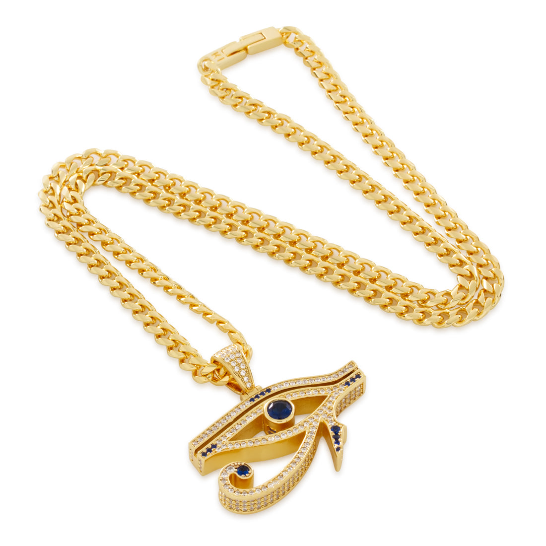 Cerulean Eye of Ra Necklace  in  14K Gold / 1.4" by King Ice