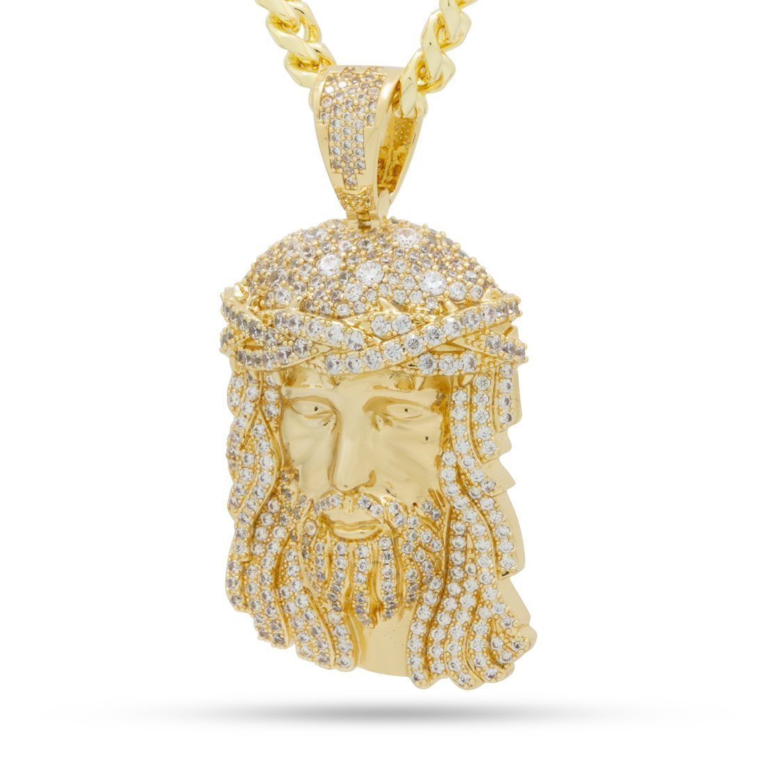 Christ Head Necklace  in  14K Gold / 2.1" by King Ice