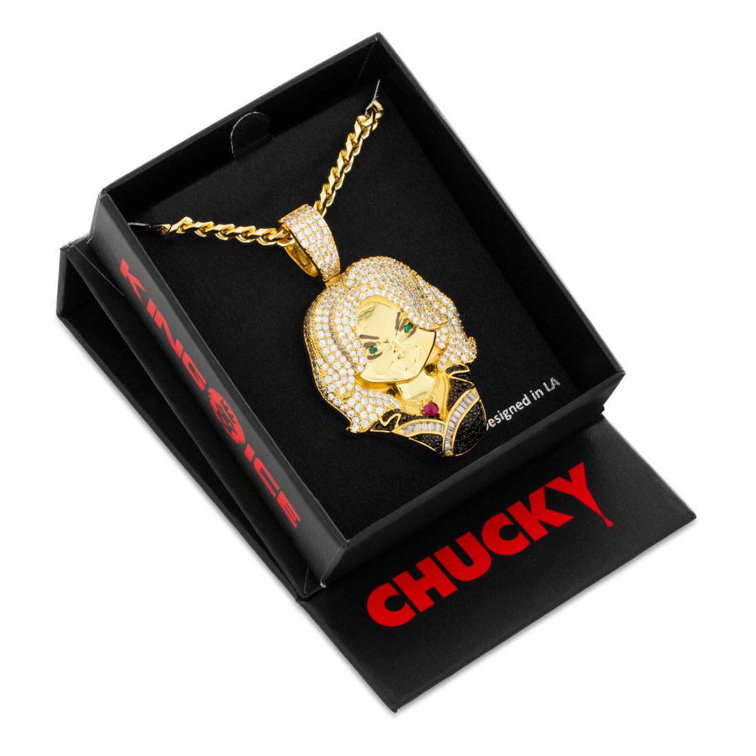 Chucky x King Ice - Tiffany Valentine Bust Necklace  in  14K Gold / 2.2" by King Ice