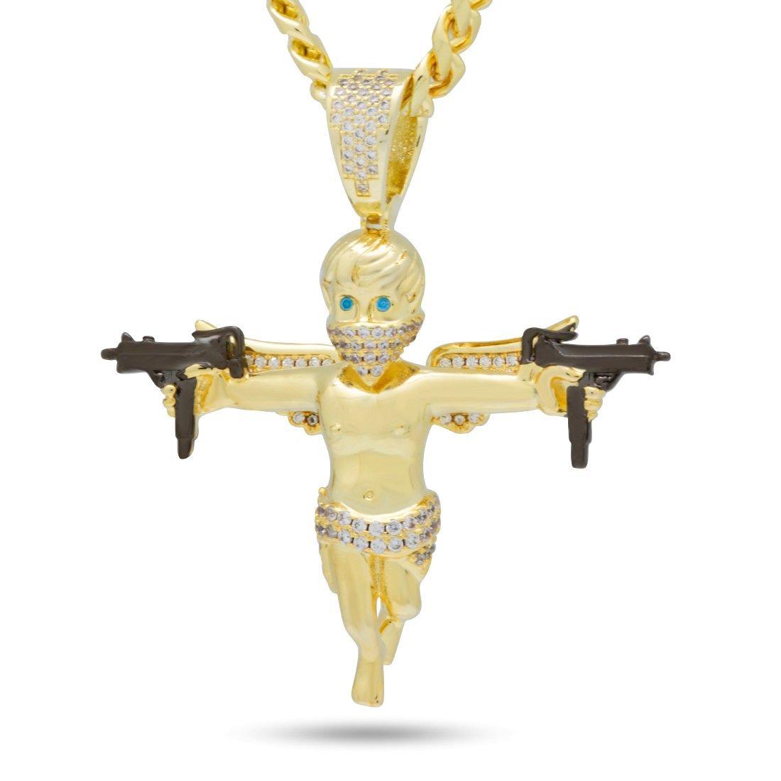 Dual Uzi Angel Necklace  in  14K Gold / 2.1" by King Ice