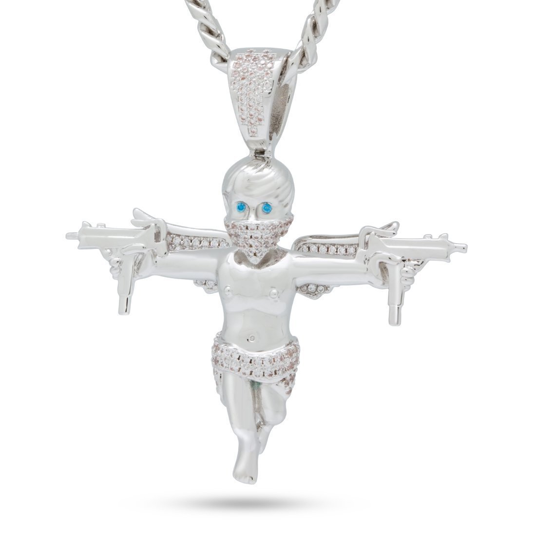 Dual Uzi Angel Necklace  in  White Gold / 2.1" by King Ice