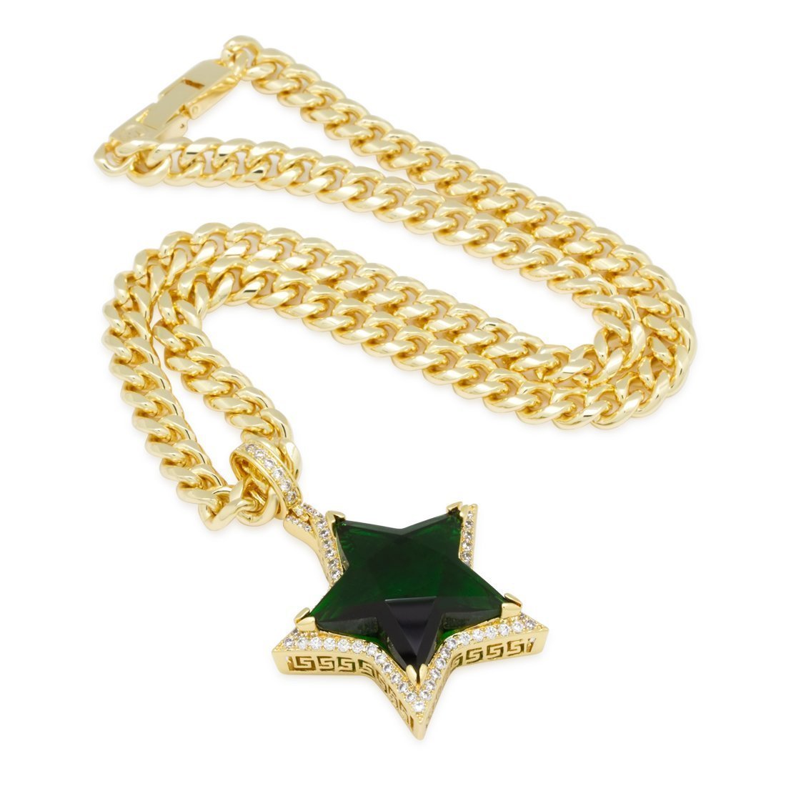 Emerald Star Necklace  in  14K Gold / 2.2" by King Ice